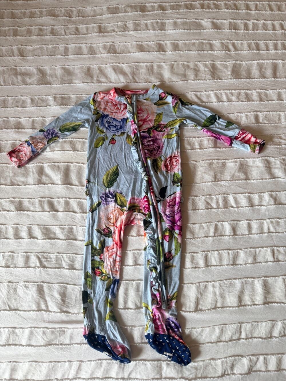 Posh Peanut Baby Girl 6-9M Floral Ruffle Footie Pajamas Zipper Sleeper Roses